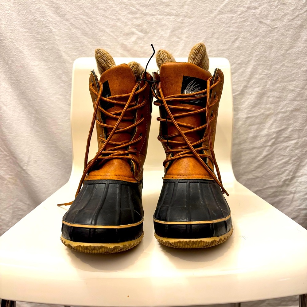 ITASCA 3M Snow Boots Thinsulate Waterproof Tan Brown & Black Lace-Up Sz 9 Shoes - Picture 2 of 7